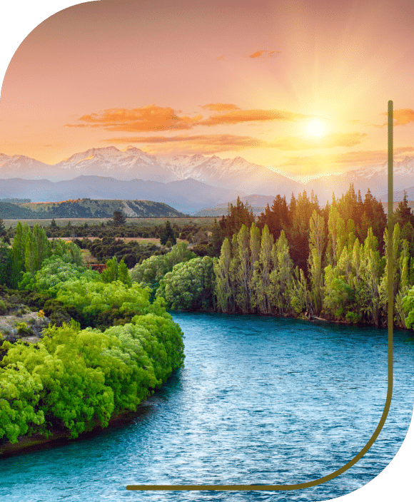 Gorgeous colorful sunset with trees at a river